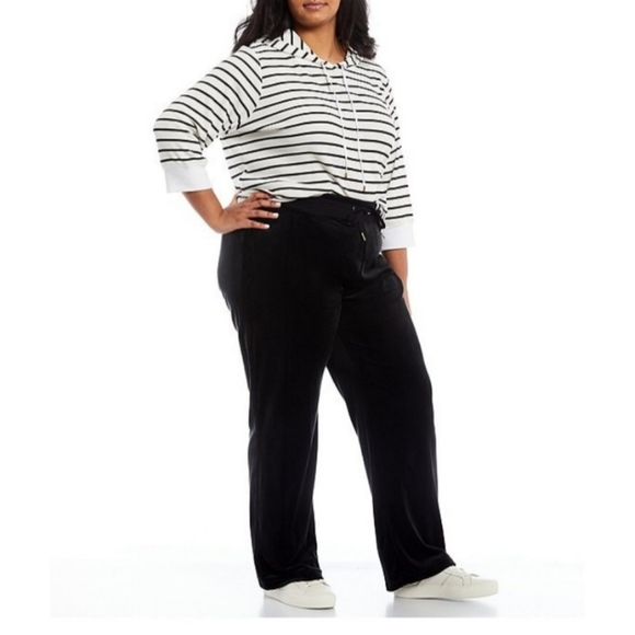 Calvin Klein Plus Size Stretch Velour High-Rise Wide Leg Drawstring Pants - Picture 1 of 16